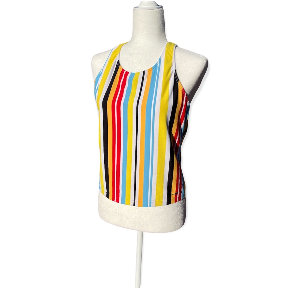 Champion Vintage Vertical Rainbow Stripe Built-In Bra Compression Racerback Tank
